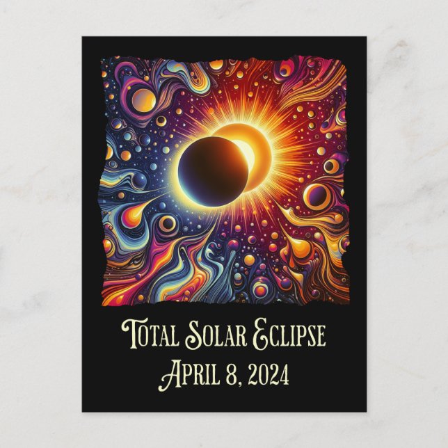 Carte Postale Total Eclipse 2024 Retro Super 60's 70's vibe (Devant)