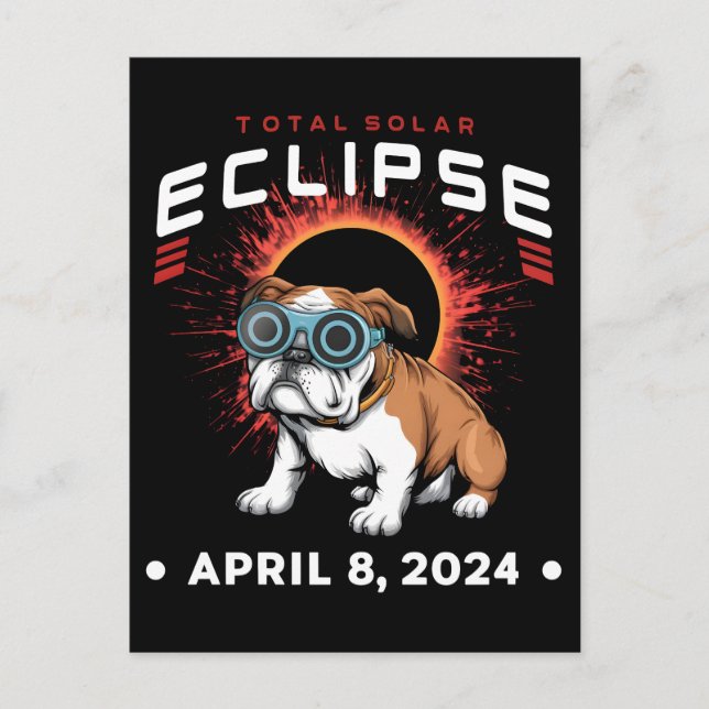 Carte Postale Total Éclipse Solaire Avril 2024 Cadeaux de Bulldo (Devant)