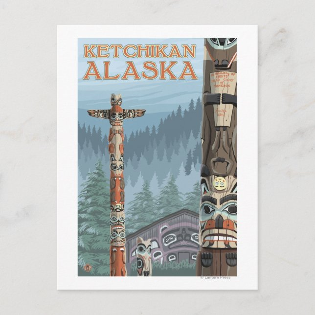 Carte Postale Totem de l'Alaska - Ketchikan, Alaska (Devant)