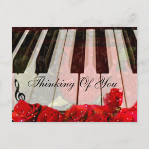 Carte Postale Touches de piano, Roses et notes de musique_