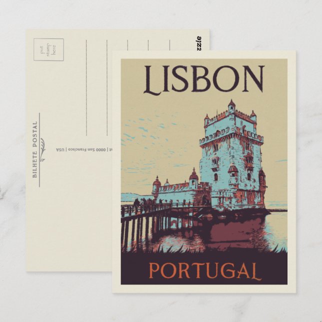 Carte Postale tour Belem tour illustration Portugal (Devant / Derrière)