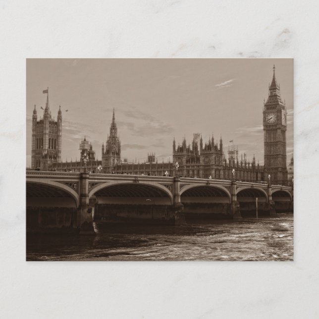 Carte Postale Tour Big Ben Palais de Westminster en sépia (Devant)
