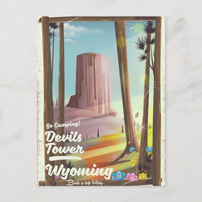 Carte Postale Tour de Devils, Wyoming impression de camping vint (Devant)