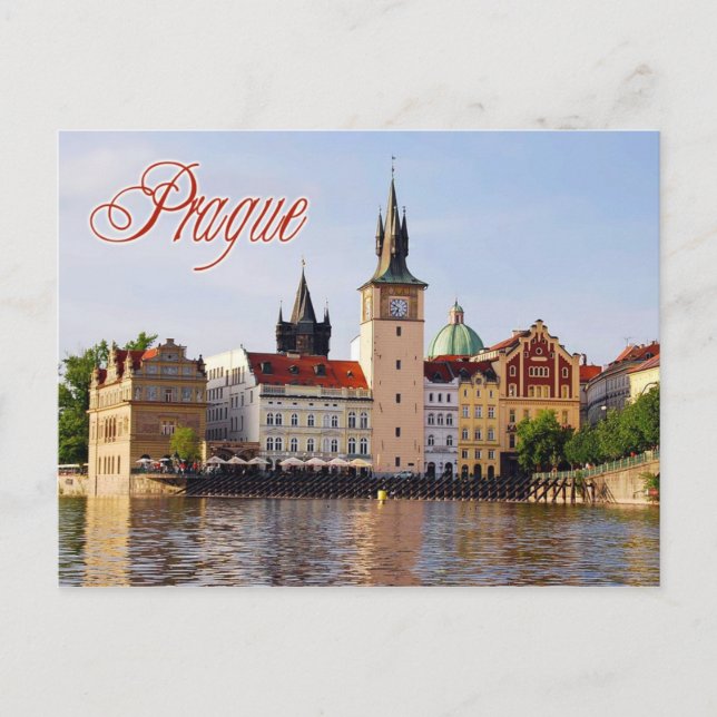 Carte Postale Tour de l'horloge au bord de la Vltava, Prague (Devant)