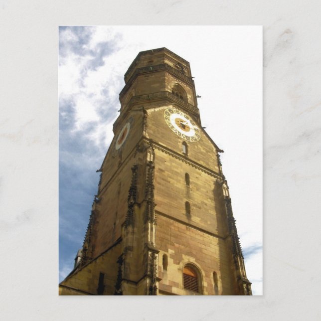 Carte Postale Tour de l'horloge de l'église - Stuttgart, Allemag (Devant)