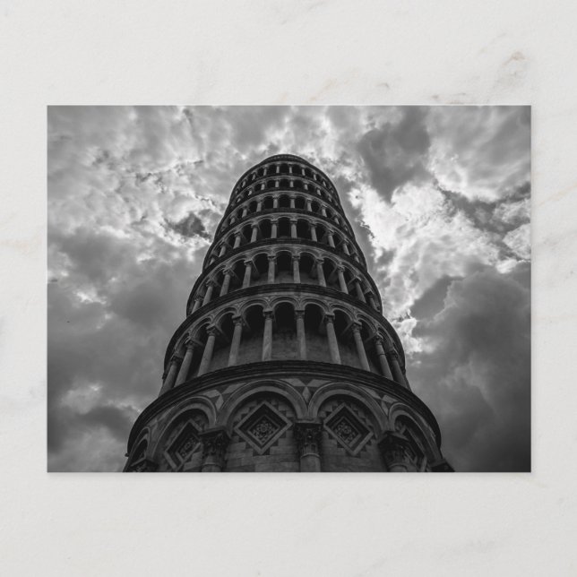 Carte Postale Tour de Pise de Voyage Italien Noir & Blanc (Devant)