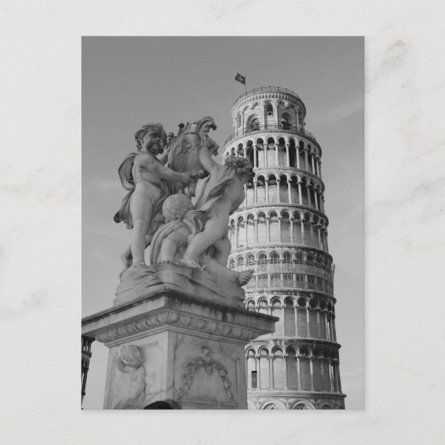 Carte Postale Tour de Pise en noir et blanc Italie (Devant)