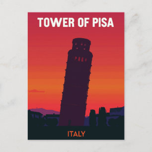 Carte Postale Tour de Pise Italie Coucher de soleil Rétro