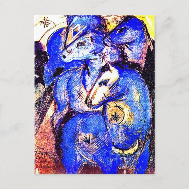 Carte Postale Tour des Chevaux Bleus par Franz Marc (Devant)