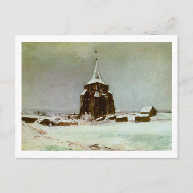 Carte Postale Tour du Vieux Cimetière à Snow, Van Gogh Art (Devant)