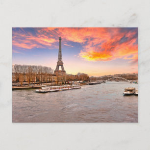 Carte Postale Tour Eifall au coucher du soleil de Seine à Paris