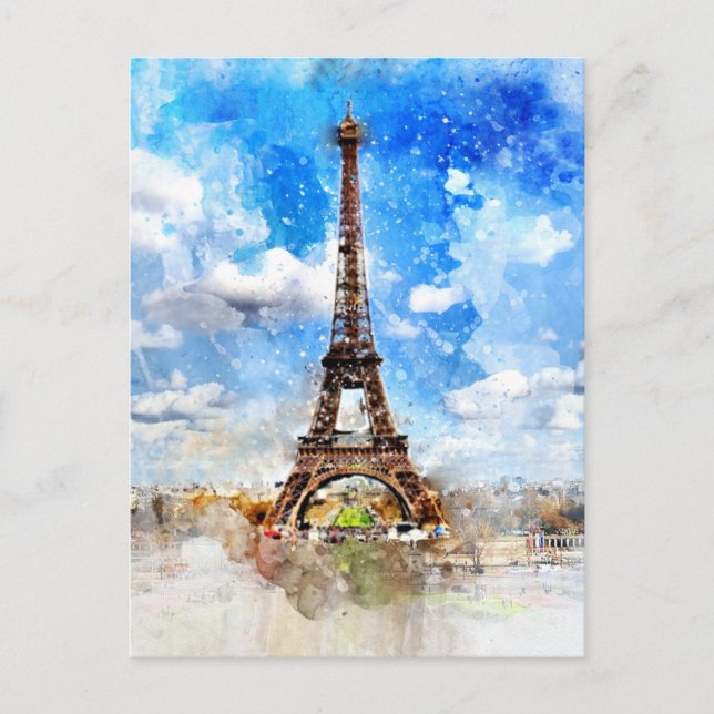 Carte Postale Tour Eiffel aquarelle (Devant)