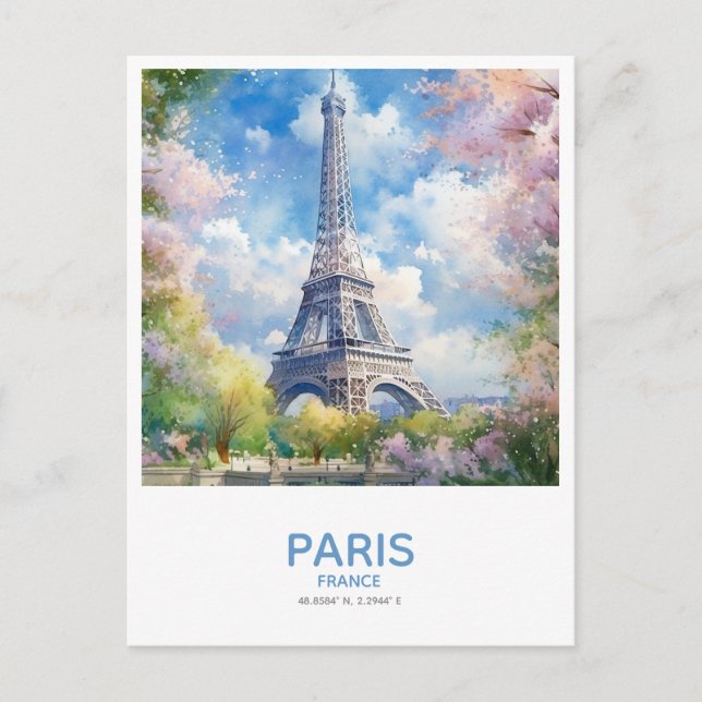 Carte Postale Tour Eiffel au printemps Économisez la date (Devant)