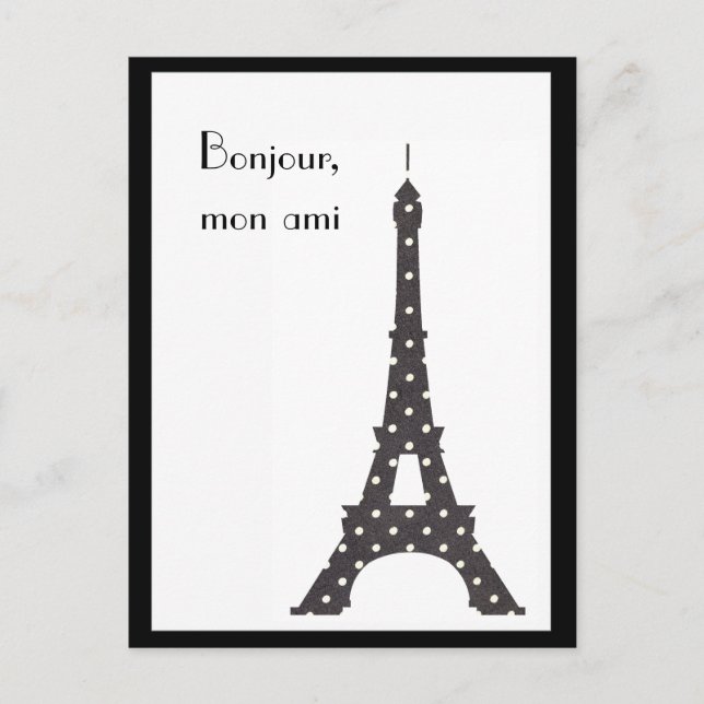 Carte Postale Tour Eiffel de Pois français noirs et blancs (Devant)