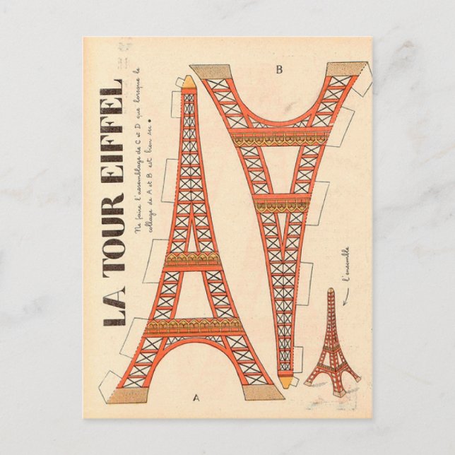 Carte Postale Tour Eiffel découpée vintage Paris (Devant)
