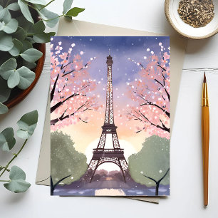 Carte Postale Tour Eiffel en fleurs Paris France Aquarelle