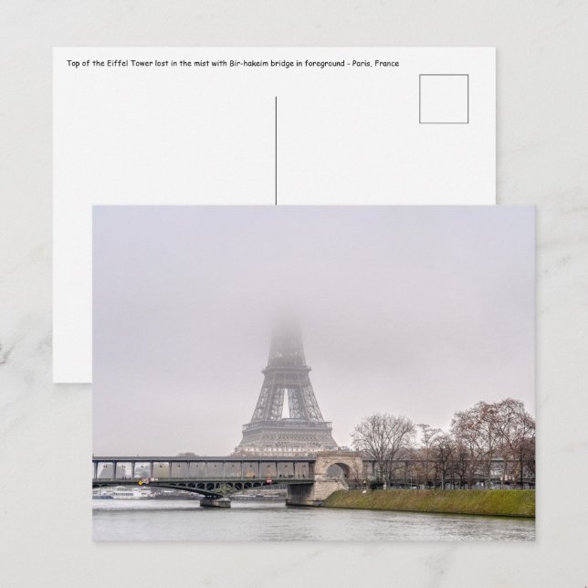 Carte Postale Tour Eiffel et pont Bir-hakeim par jour de brumes (Devant / Derrière)