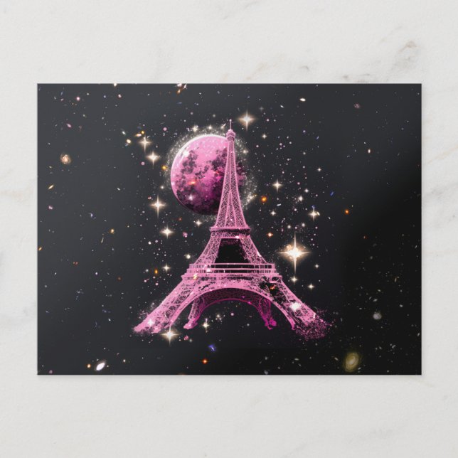 Carte Postale Tour Eiffel Lune de nuit (Devant)