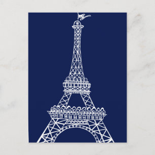Carte Postale Tour Eiffel Modèle bleu et blanc