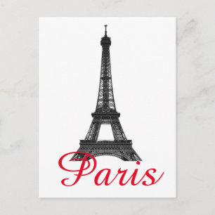 Carte Postale Tour Eiffel Noir Blanc Paris Amour Ville Voyage