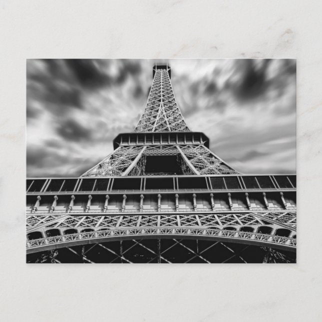Carte Postale Tour Eiffel Noir & Blanc Paris Voyage Français (Devant)