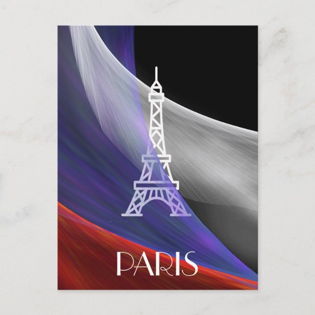 Carte Postale Tour Eiffel Paris bleu rouge blanc drapeau noir (Devant)