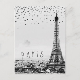 Carte Postale Tour Eiffel Paris City Grey confetti Vintage