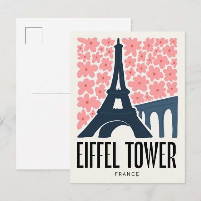 Carte Postale Tour Eiffel Paris France abstrait Voyage floral (Devant / Derrière)