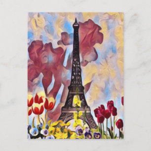 Carte Postale Tour Eiffel, Paris Iris, Tulipes Fleurs de Printem