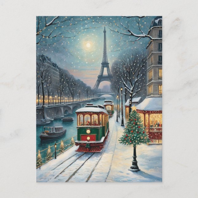 Carte Postale Tour Eiffel Paris Snow Scene d'hiver (Devant)