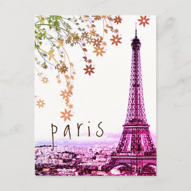 Carte Postale Tour Eiffel Paris Ville Rose violet Rustique Vinta (Devant)