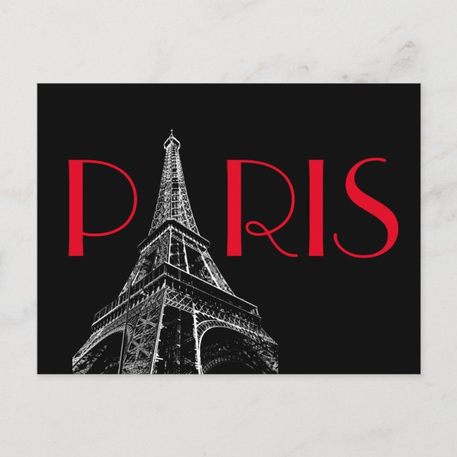 Carte Postale Tour Eiffel Paris Voyage Noir Blanc Rouge Pop Art (Devant)