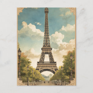 Carte Postale Tour Eiffel Paris Voyage Style Rétro Art Vintage