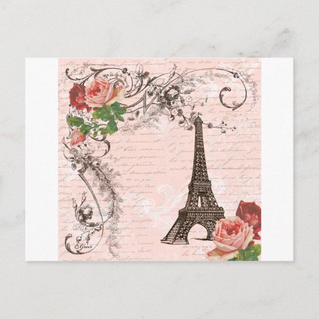 Carte Postale Tour Eiffel Rose rouge (Devant)