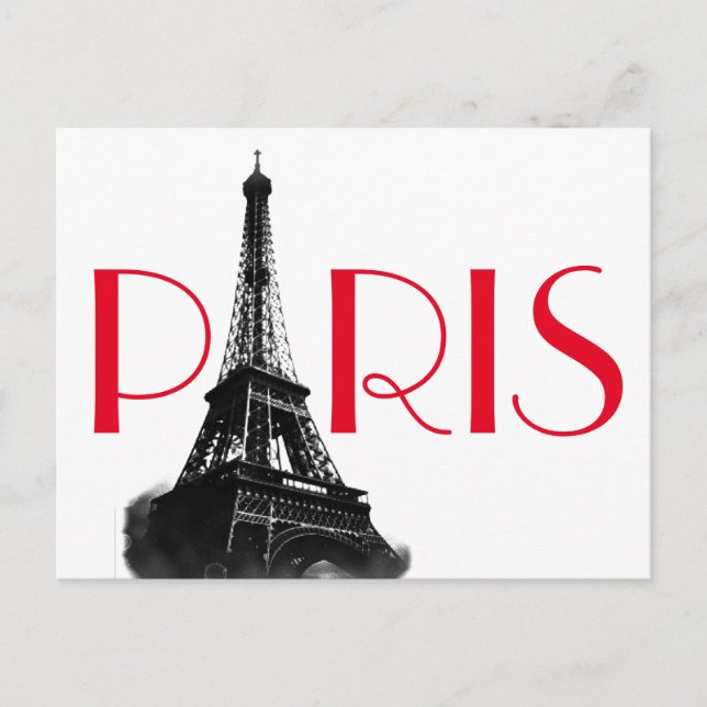 Carte Postale Tour Eiffel Rouge Noir & Blanc Paris Travel (Devant)