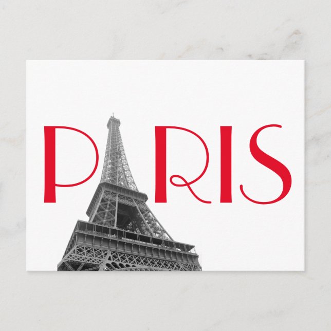 Carte Postale Tour Eiffel Rouge Noir & Blanc Paris Travel (Devant)