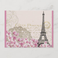 Tour Eiffel vintage avec Fleurs sauvages roses