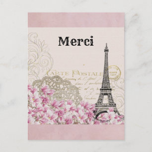 Carte Postale Tour Eiffel vintage Paris France Merci