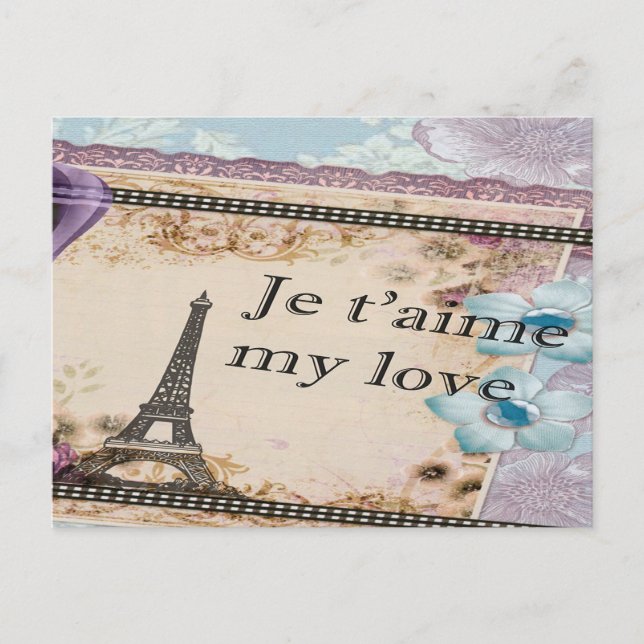 Carte Postale Tour Eiffel vintage romantique (Devant)