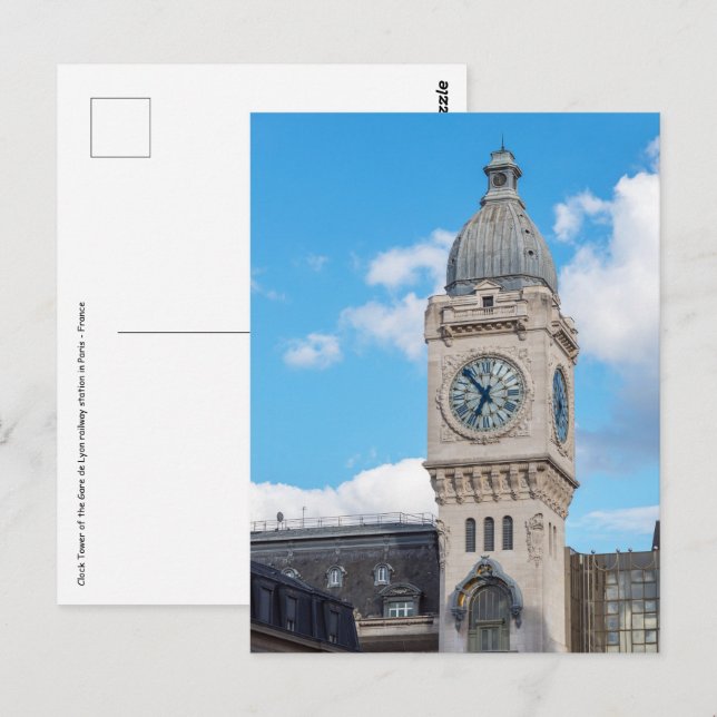 Carte Postale Tour horloge de la Gare de Lyon à Paris (Devant / Derrière)
