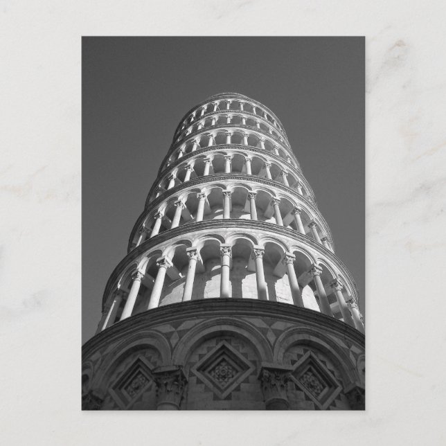Carte Postale Tour penchée de Pise en noir et blanc Italie (Devant)