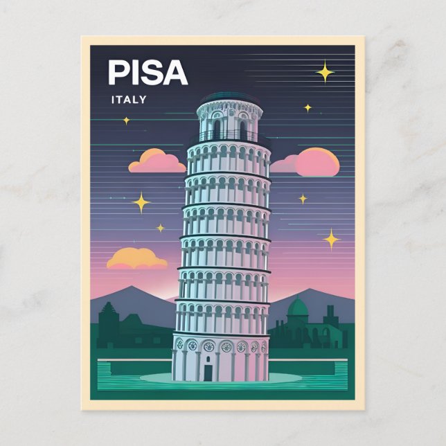 Carte Postale Tour penchée de Pise néon rétro synthwave années 8 (Devant)