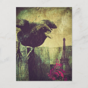 Carte Postale Tour vintage Paris Eiffel halloween Raven noir