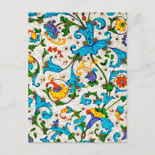 CARTE POSTALE TOURBILLONS FLORAUX BLEUS DE LA RENAISSANCE FLOREN