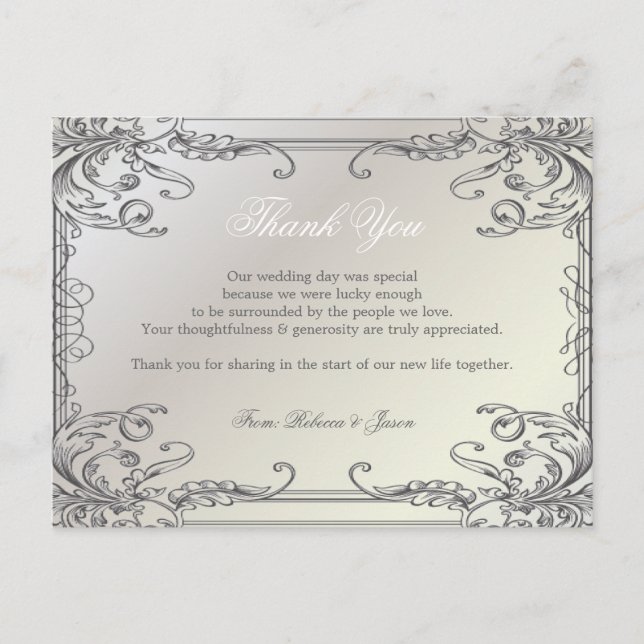 Carte Postale tourbillons Pearl Blanc vintage Mariage merci (Devant)