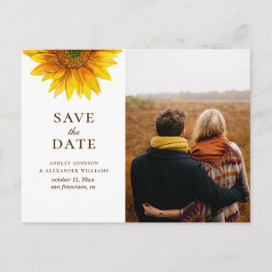 Carte Postale Tournesol à l'aquarelle. Épinglez la date rustique