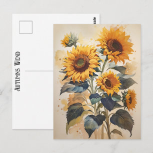 Carte Postale Tournesol Aquarelle Automnes Wend Art Intemporel