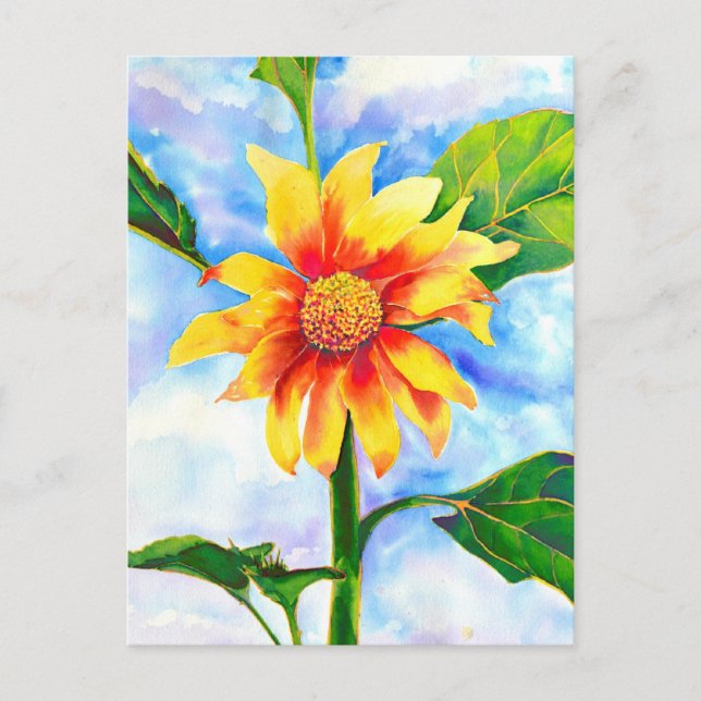 Carte Postale Tournesol aquarelle peinture jaune orangé floral (Devant)