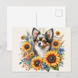 Carte postale tournesol Chihuahua Art canin flor