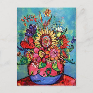 Carte Postale Tournesol dans le Vase rose
